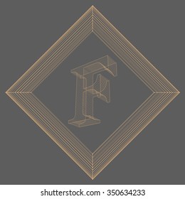 Vector illustration of letter F. Fonts of Mesh polygonal. The structural grid of polygons. Abstract Creative concept vector background. Molecular lattice. Polygonal design style letterhead and