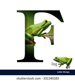 Vector illustration of Letter F is Frog fish alphabet. English abc with animals Education on White background.