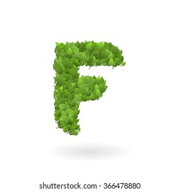 vector illustration of letter f of green leaves organic eco logo color weed summertime earth pasture texture climber world isolated spring season foliage natural ecosystem leaf fresh sign wellness vis