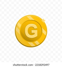 Vector illustration of letter G coin in gold color on transparent background (PNG).