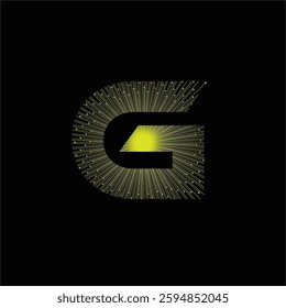 A vector illustration of the letter G formed from yellow lines centered and radiating in all directions like light.