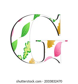 A vector illustration of the letter G with a leaf pattern in september, perfect for educational books, t-shirts, and for other business purposes.
