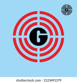 Vektorgrafik des Buchstaben g Logo beim Schießen des Zielkreises. Ideal für Logos von Gamer-Community.