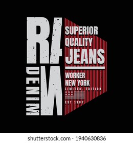 Ilustración vectorial de gráficos de letras, denim, ropa creativa, perfecta para el diseño de camisetas, camisas, carteras, impresos, derecha, afiches, etc.