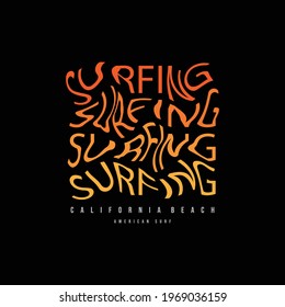 Vector illustration of letter graphics, SURFING, creative clothing, perfect for the design of t-shirts, shirts, hoodies, etc.