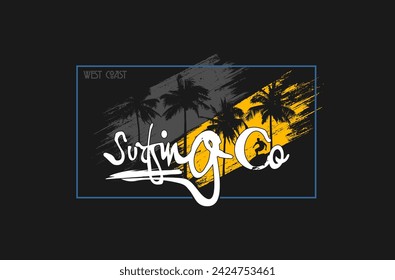 Vector illustration of letter graphic,surfing in California, for designing t-shirts, shirts,hoodies,poster,banner,flyer,postcard .
