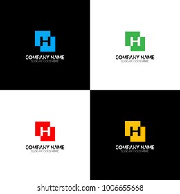 Vector illustration. Letter H in abstract square logo, icon flat and vector design template. The letter h in square logotype for brand or company with text.