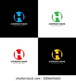 Vector illustration. Letter H in circle logo, icon flat and vector design template. The letter h in inversion with circle logotype for brand or company with text.