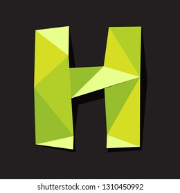 Vector illustration of letter H in origami style. Polygonal Colorful Letter isolated on black background.