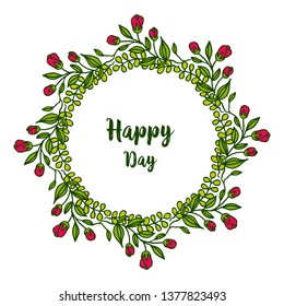 Vector illustration letter happy day with circular pink flower frame