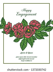 Vector illustration letter of happy engagement with design floral frame hand drawn