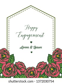 Vector illustration letter of happy engagement with design floral frame hand drawn