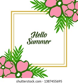 Vector illustration letter hello summer with elegant pink wreath frame
