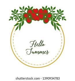 Vector illustration letter hello summer with beauty of red bouqet frames