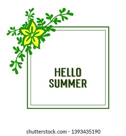Vector illustration letter hello summer for various texture leaf wreath frame hand drawn