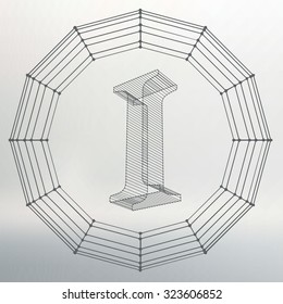 Vector illustration of letter I. Fonts of Mesh polygonal. Wire frame contour alphabets. Abstract creative concept vector logo