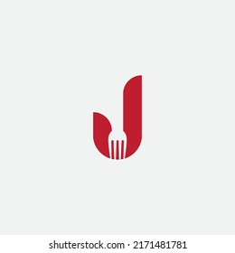 Vector illustration of letter J and cutlery for an icon, symbol or logo. J template logo is suitable for restaurant logos or cafes and other places to eat