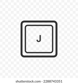 Vector illustration of letter J icon in dark color and transparent background(PNG). Keyboard shortcut button.