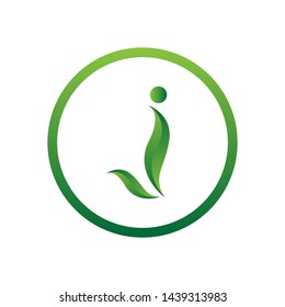 vector illustration letter j with leaf and circle nature icon logo design green color