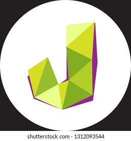 Vector illustration of letter J in origami style. Polygonal Colorful Letter isolated on white background.