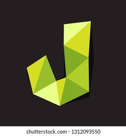 Vector illustration of letter J in origami style. Polygonal Colorful Letter isolated on black background.