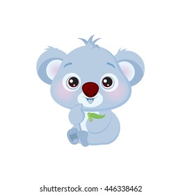 Vector illustration of letter K with cute little cartoon koala with eucalyptus in the foot, ABC for kids, illustration for the alphabet, letter for baby alfabet mascot, eps 10  