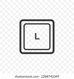 Vector illustration of letter L icon in dark color and transparent background(PNG). Keyboard shortcut button.
