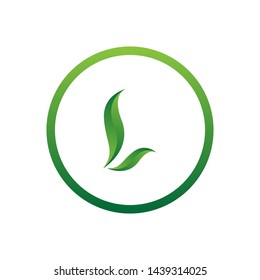 vector illustration letter l with leaf and circle nature icon logo design green color