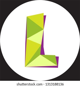 Vector illustration of letter L in origami style. Polygonal Colorful Letter isolated on black background.