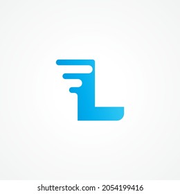 Ilustración vectorial de la letra L que se estira con efecto fluido. Plantilla inicial de diseño del logotipo del alfabeto para niños producto, comida y bebida, juguetes, suplemento, vitamina, etc. Azul como identidad de color