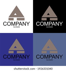 •	Vector illustration. Letter A logo modern. Icon flat and vector design template. The geometric letter A logo type for brand or company with text.