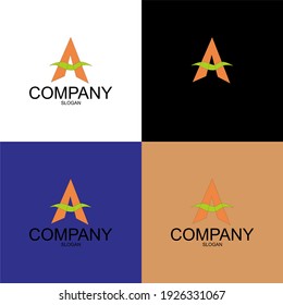 •	Vector illustration. Letter A logo modern. Icon flat and vector design template. The geometric letter A logo type for brand or company with text.