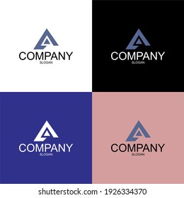 •	Vector illustration. Letter A logo modern. Icon flat and vector design template. The geometric letter A logo type for brand or company with text.