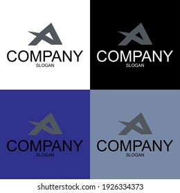 •	Vector illustration. Letter A logo modern. Icon flat and vector design template. The geometric letter A logo type for brand or company with text.