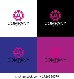 •	Vector illustration. Letter A logo modern. Icon flat and vector design template. The geometric letter A logo type for brand or company with text.