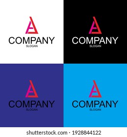 •	Vector illustration. Letter A logo modern. Icon flat and vector design template. The geometric letter A logo type for brand or company with text.