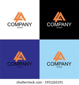 •	Vector illustration. Letter A logo modern. Icon flat and vector design template. The geometric letter A logo type for brand or company with text.
