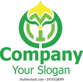 Vector illustration of letter i logo template with blending style with nature, two people shaking hands