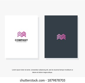 Vector illustration. Letter m logo modern, icon flat and vector design template. The geometric letter m logotype for brand or company with text.