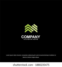 Vector illustration. Letter m logo modern, icon flat and vector design template. The geometric letter m logotype for brand or company with text.