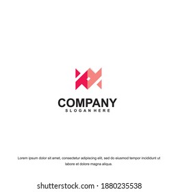 Vector illustration. Letter m logo modern, icon flat and vector design template. The geometric letter m logotype for brand or company with text.