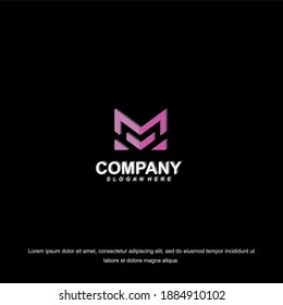 Vector illustration. Letter M logo modern, icon flat and vector design template. The geometric letter M logo type for brand or company with text.