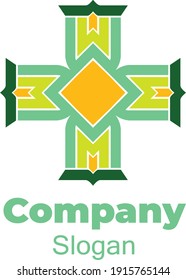 Vector illustration of the letter M logo template, at the bottom there is a book forming a cross of faith