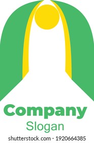 Vector illustration of letter M logo template with sunshine in the middle