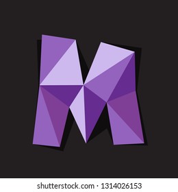 Vector illustration of letter M in origami style. Polygonal Colorful Letter isolated on black background.