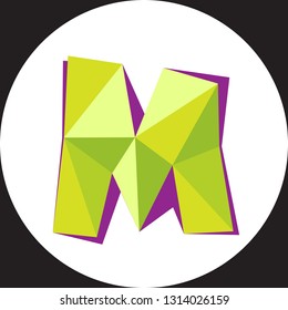Vector illustration of letter M in origami style. Polygonal Colorful Letter isolated on white background.