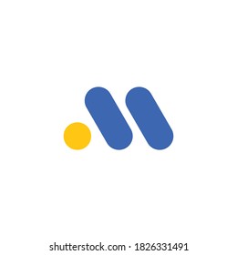 vector illustration of letter m and round dot logo concept. with blue and yellow accent color. good for any industry and business.