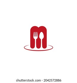 vector illustration of the letter M and spoons, cutlery for restaurant logos, cafes and other places to eat