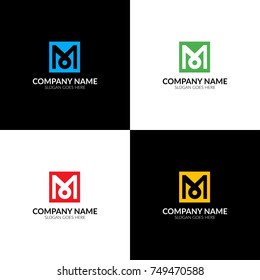 Vector illustration. Letter m in the square logo, icon flat and vector design template. Monogram the letter m logotype for brand or company with text.