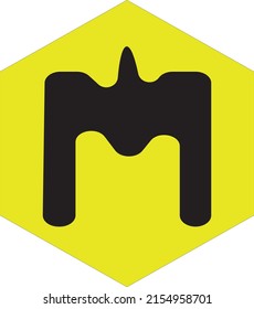 Eine Vektorgrafik des Buchstabens M in gelbem Hexagon-Form